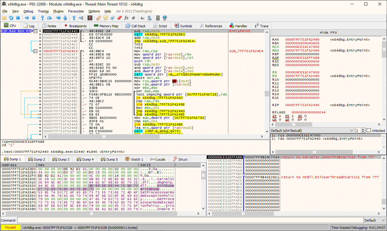 X64dbg user interface