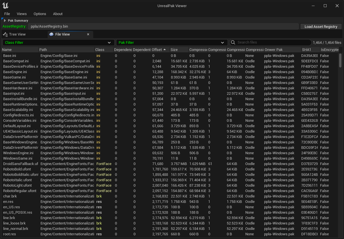 UnrealPakViewer can view various resources and code after analysing the package