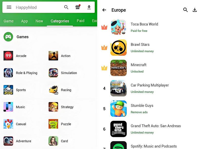 HappyMod APP interface