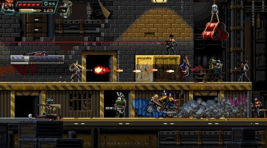 Huntdown is a 16-bit pixel art 2D action platformer that is available on the PC