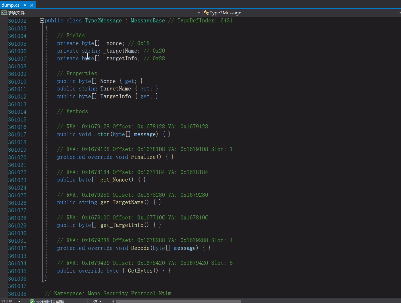 Visual Studio can parse the code in the .cs file